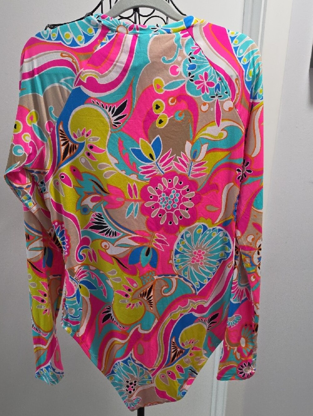Trina Turk Pink Multicolor Floral Paisley Rash Guard One-Piece - Picture 2 of 8